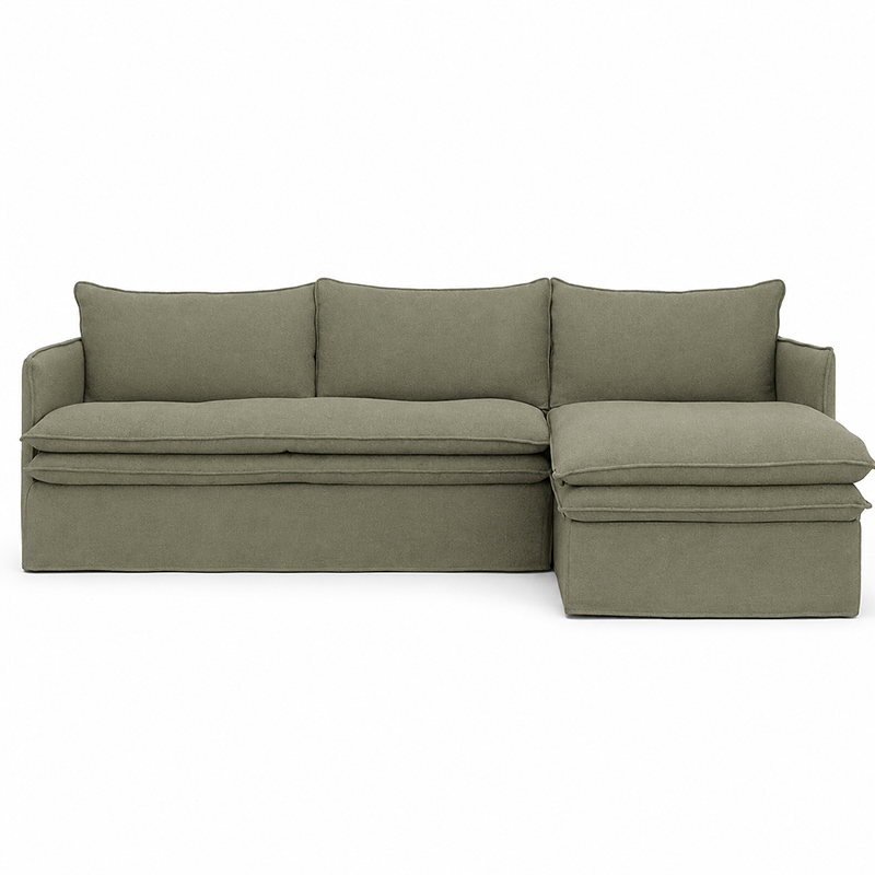 Hamilton Slipcover 3 Seater Chaise Sofa W277cm Cement/Khaki/Oatmeal