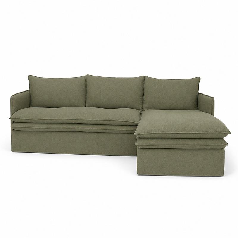 Hamilton Slipcover 3 Seater Chaise Sofa W277cm Cement/Khaki/Oatmeal