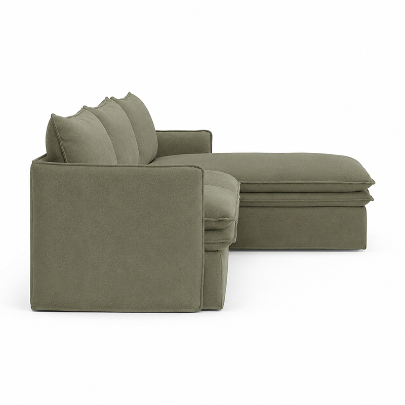 Hamilton Slipcover 3 Seater Chaise Sofa W277cm Cement/Khaki/Oatmeal