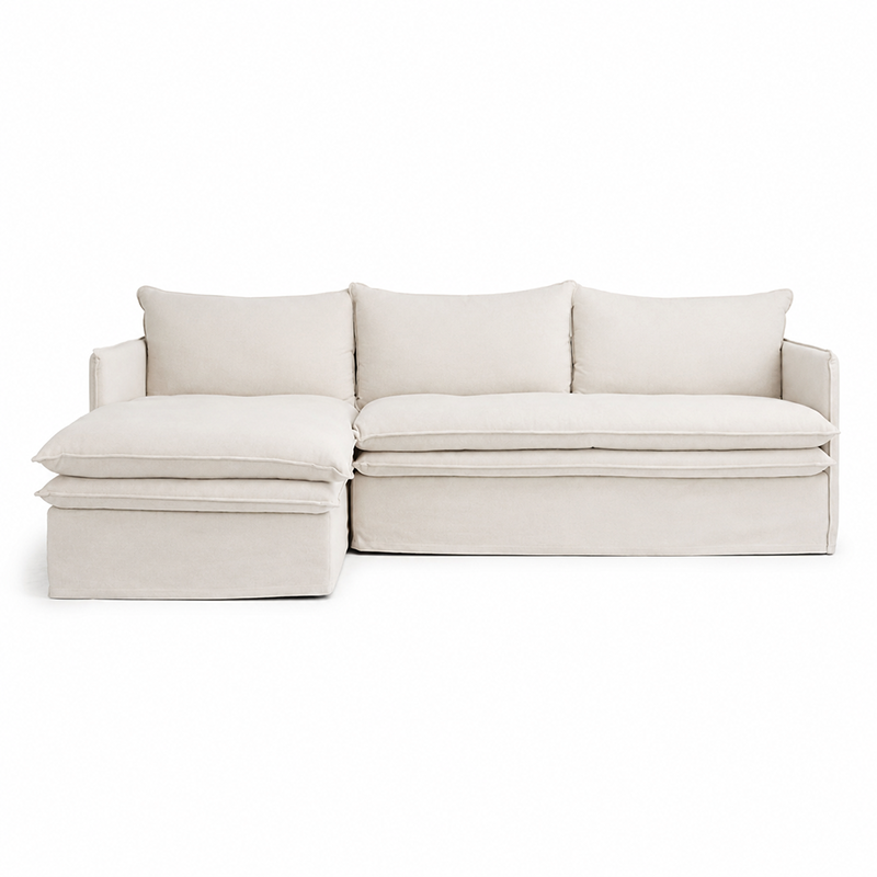 Hamilton Slipcover 3 Seater Chaise Sofa W277cm Cement/Khaki/Oatmeal