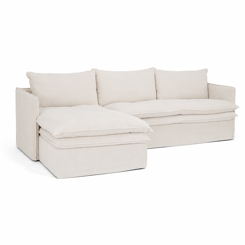 Hamilton Slipcover 3 Seater Chaise Sofa W277cm Cement/Khaki/Oatmeal