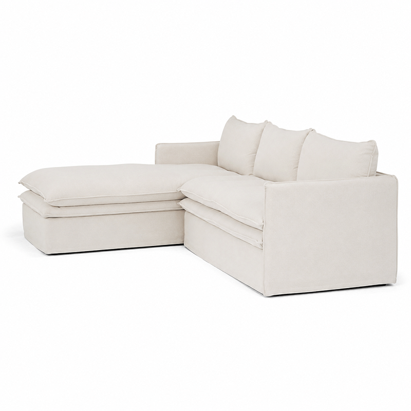 Hamilton Slipcover 3 Seater Chaise Sofa W277cm Cement/Khaki/Oatmeal