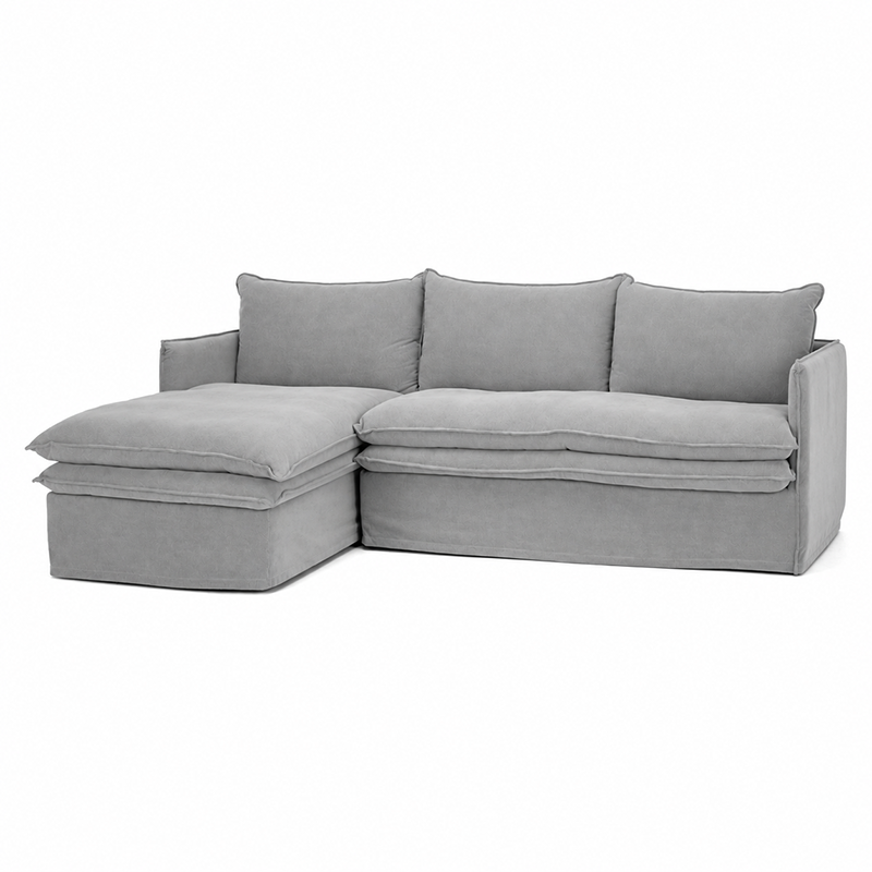 Hamilton Slipcover 3 Seater Chaise Sofa W277cm Cement/Khaki/Oatmeal
