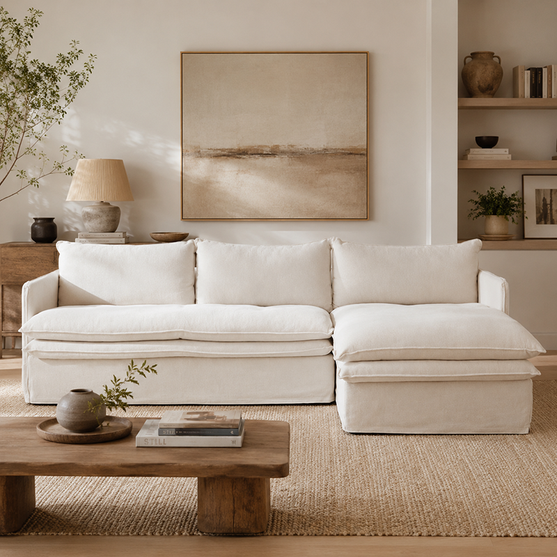Hamilton Slipcover 3 Seater Chaise Sofa W277cm Cement/Khaki/Oatmeal