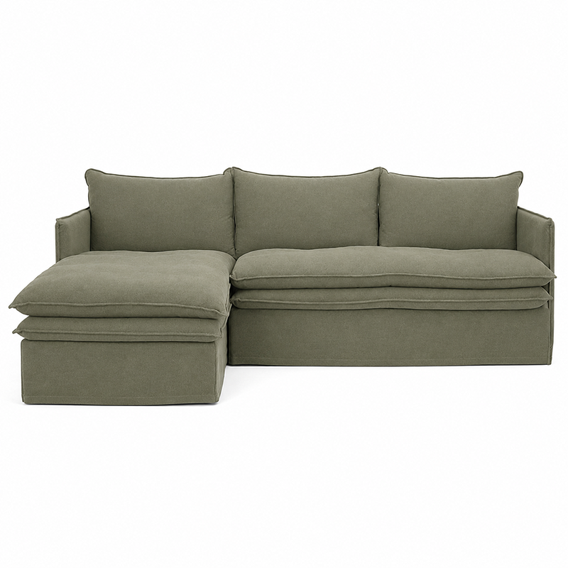 Hamilton Slipcover 3 Seater Chaise Sofa W277cm Cement/Khaki/Oatmeal