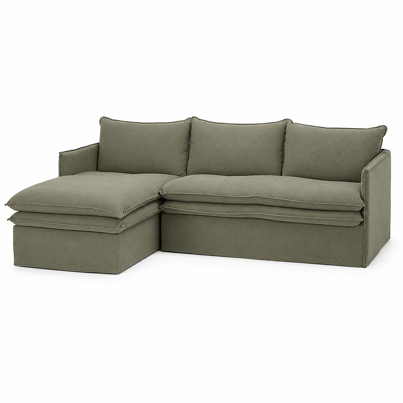 Hamilton Slipcover 3 Seater Chaise Sofa W277cm Cement/Khaki/Oatmeal