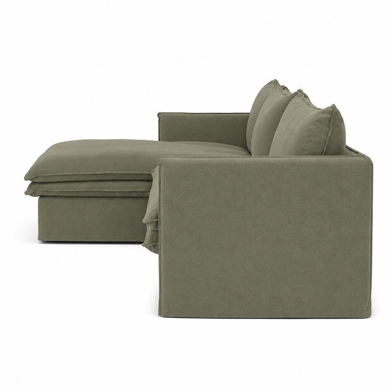 Hamilton Slipcover 3 Seater Chaise Sofa W277cm Cement/Khaki/Oatmeal