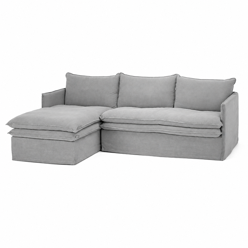 Hamilton Slipcover 3 Seater Chaise Sofa W277cm Cement/Khaki/Oatmeal