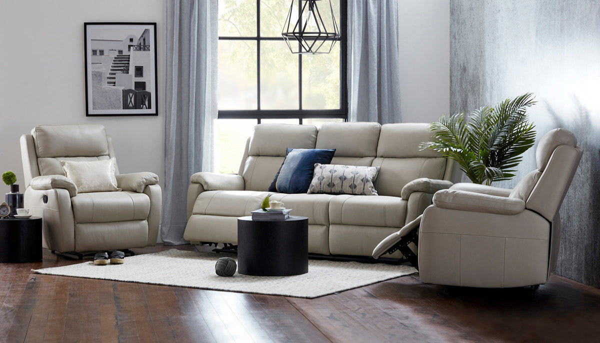 Harbour Leather Recliner 1/2/3 Seat-(Grey / Black)