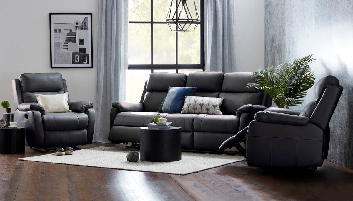 Harbour Leather Recliner 1/2/3 Seat-(Grey / Black)