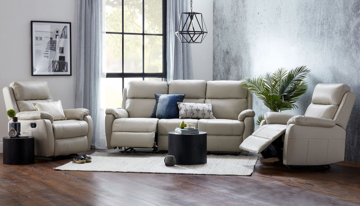 Harbour Leather Recliner 1/2/3 Seat-(Grey / Black)