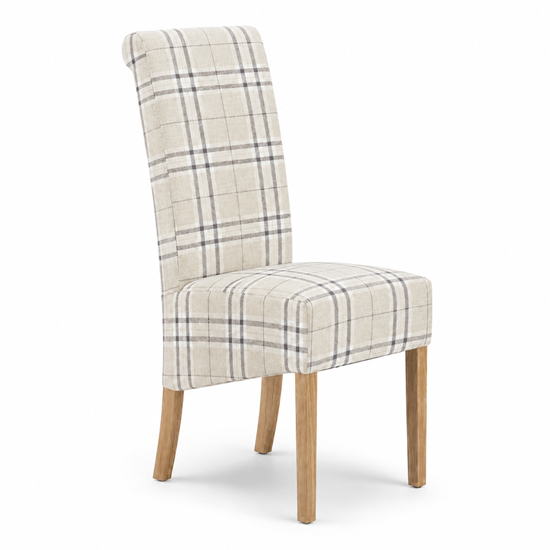 High Back Checkered Fabric Dining Chair