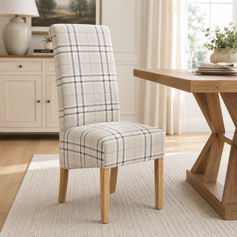 High Back Checkered Fabric Dining Chair