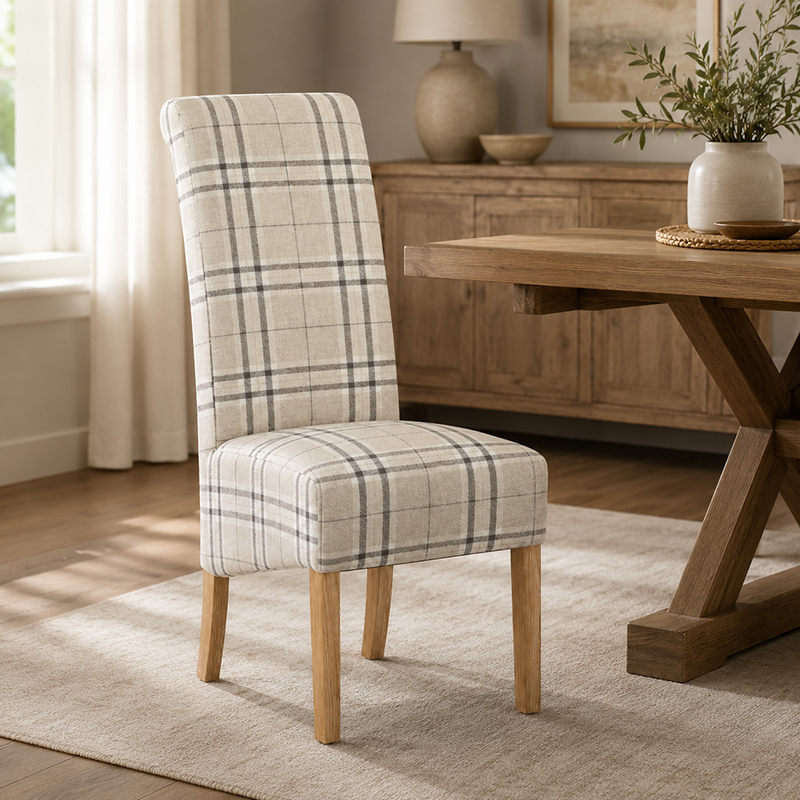 High Back Checkered Fabric Dining Chair