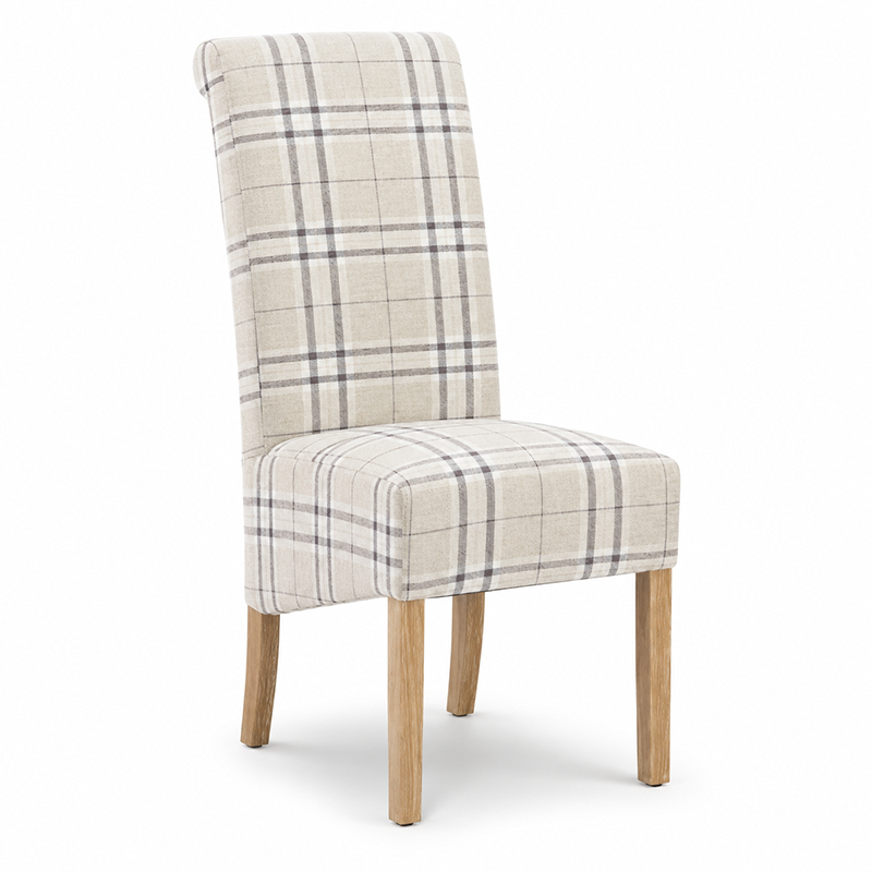 High Back Checkered Fabric Dining Chair