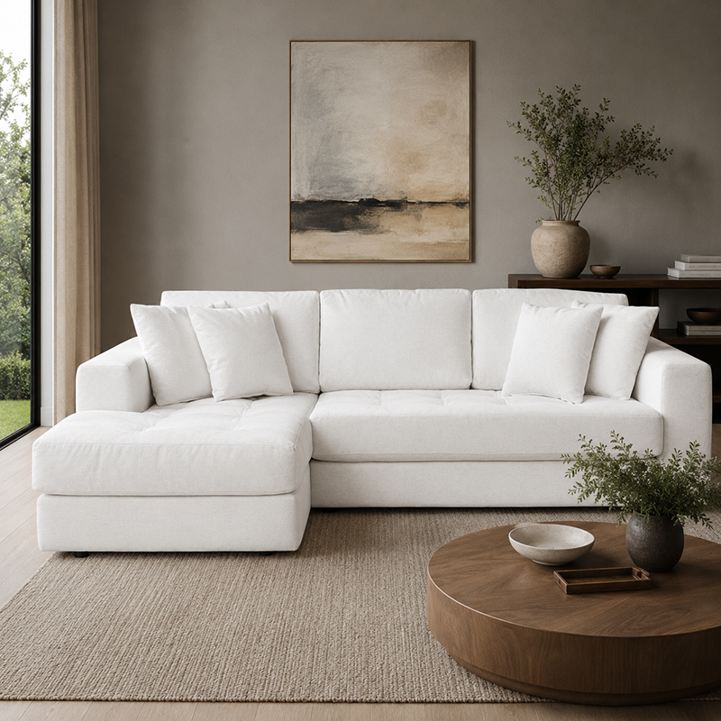 Hugo 3 Seater Chaise Sofa W253cm (Speckle White/Dark Shadow/Pesto)