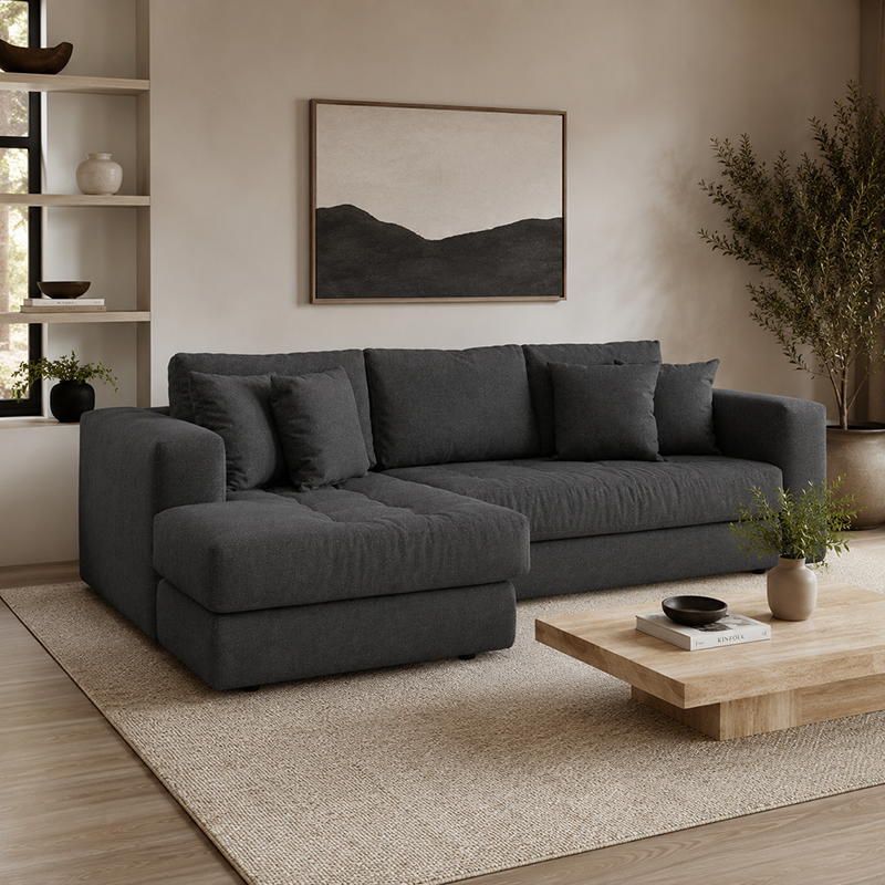 Hugo 3 Seater Chaise Sofa W253cm (Speckle White/Dark Shadow/Pesto)