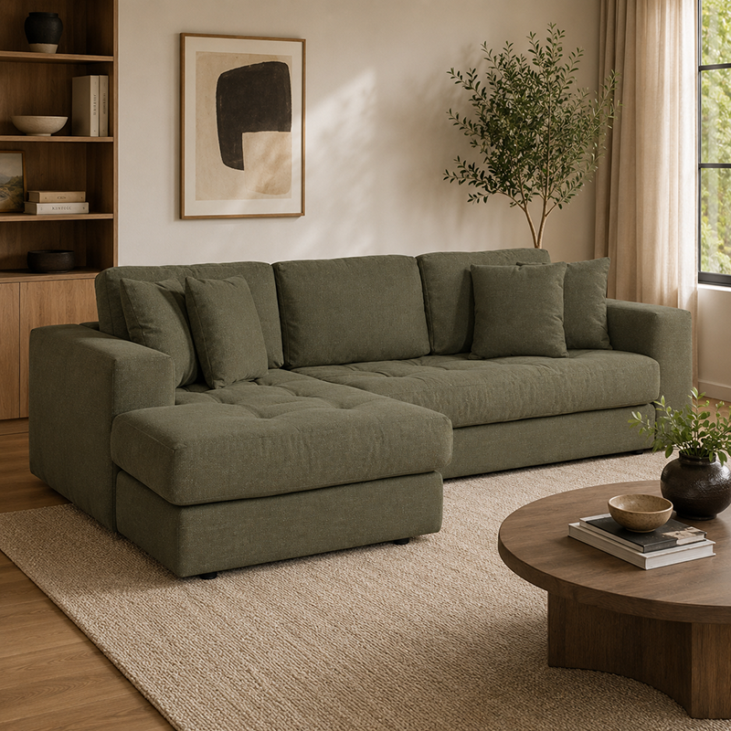 Hugo 3 Seater Chaise Sofa W253cm (Speckle White/Dark Shadow/Pesto)