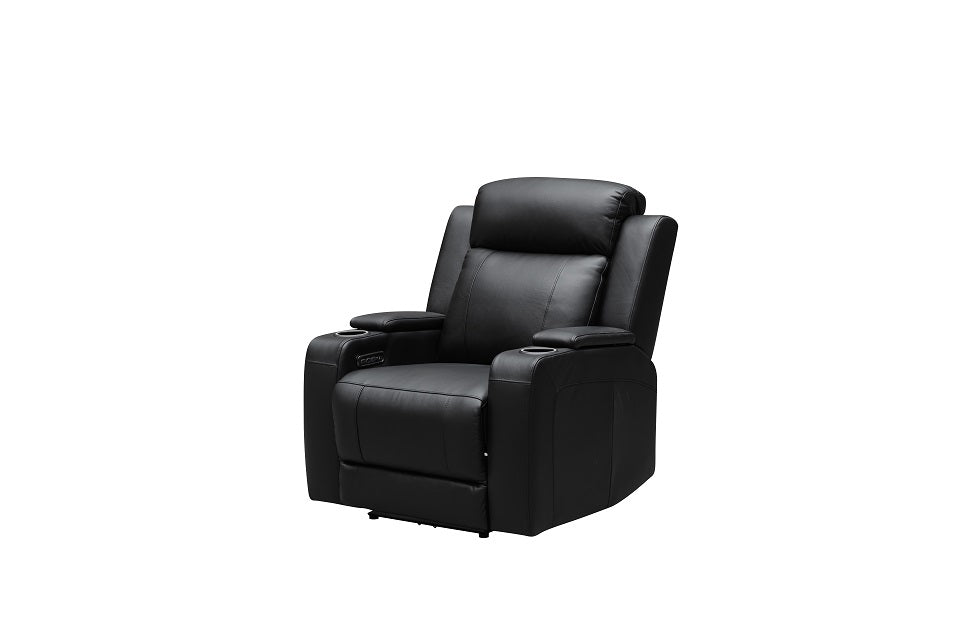 Beatrice Leather 1 Seater Electric Recliner (Black / Light Grey)
