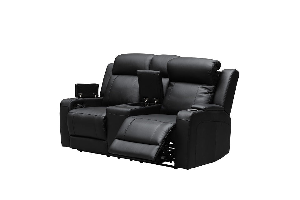 Beatrice Leather 2 Seater Electric Recliner (Black / Light Grey)