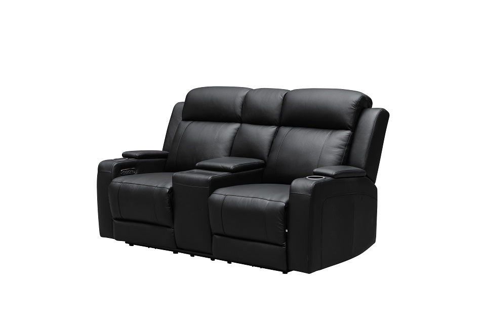 Beatrice Leather 2 Seater Electric Recliner (Black / Light Grey)
