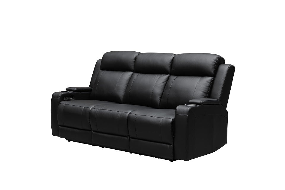 Beatrice Leather 3 Seater Electric Recliner (Black / Light Grey)