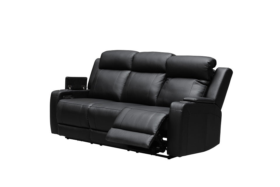 Beatrice Leather 3 Seater Electric Recliner (Black / Light Grey)