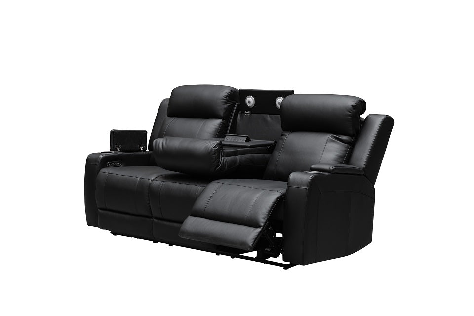 Beatrice Leather 3 Seater Electric Recliner (Black / Light Grey)