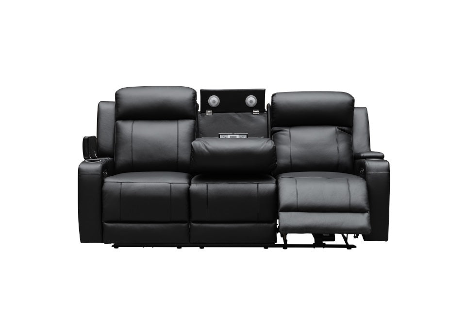 Beatrice Leather 3 Seater Electric Recliner (Black / Light Grey)
