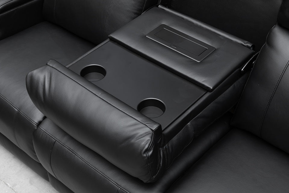Beatrice Leather 3 Seater Electric Recliner (Black / Light Grey)