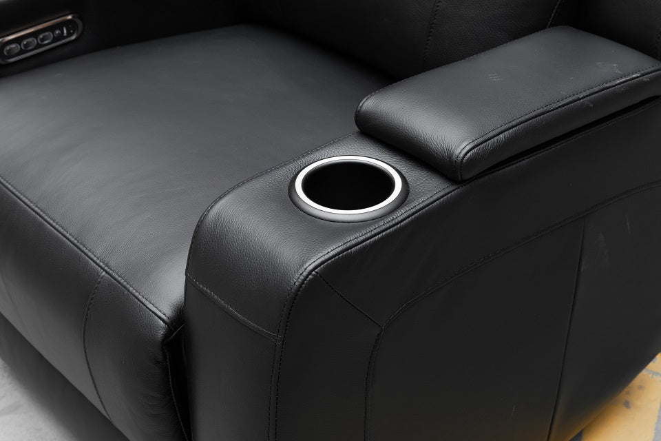 Beatrice Leather 3 Seater Electric Recliner (Black / Light Grey)