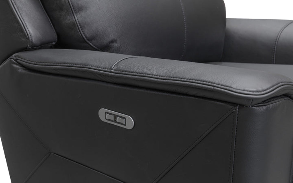 Archie Leather Recliner 1/2/3 Seat Suite - Black