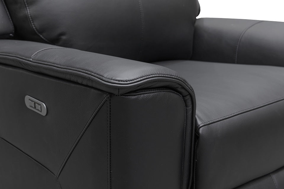 Archie Leather Electric 1 Seater Recliner (Grey / Black)