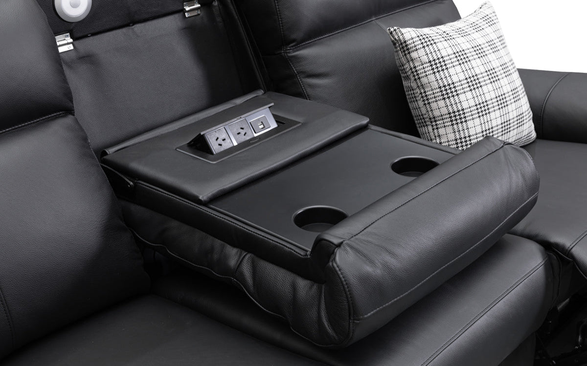 Archie Leather Recliner 1/2/3 Seat Suite - Black