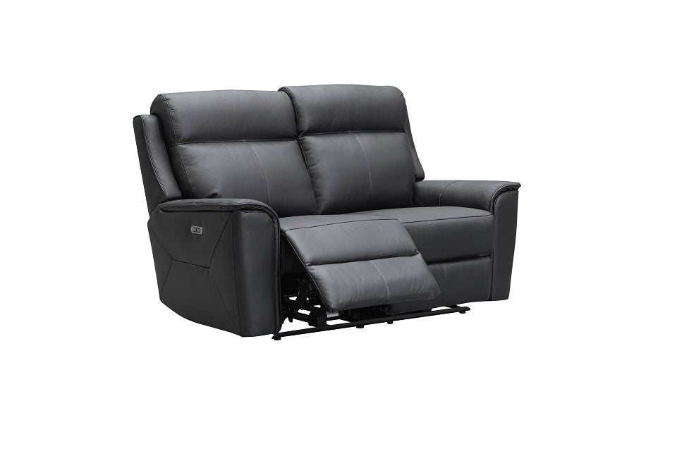 Archie Leather 2 Seater Electric Recliner (Grey / Black)