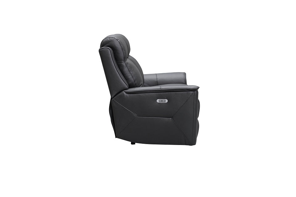 Archie Leather 2 Seater Electric Recliner (Grey / Black)