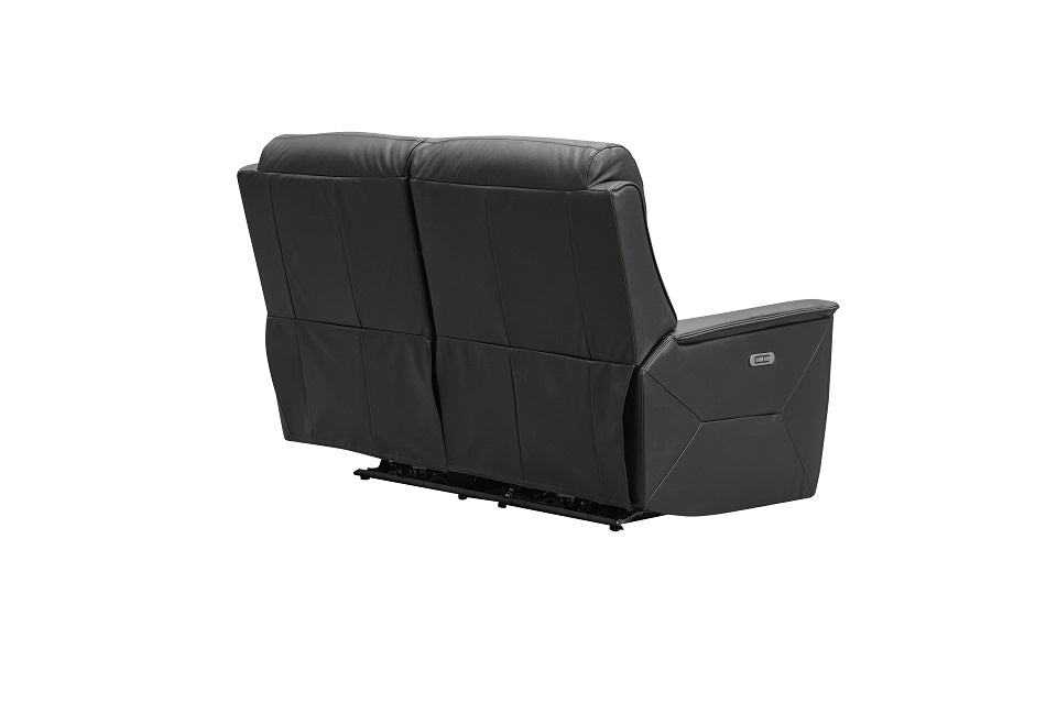 Archie Leather 2 Seater Electric Recliner (Grey / Black)