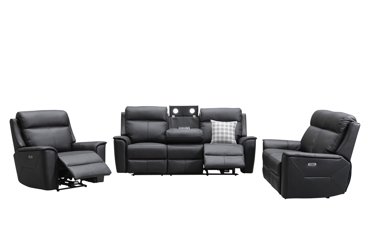 Archie Leather Recliner 1/2/3 Seat Suite - Black