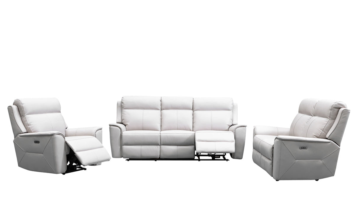 Archie Leather Recliner 1/2/3 Seat Suite-Light Grey