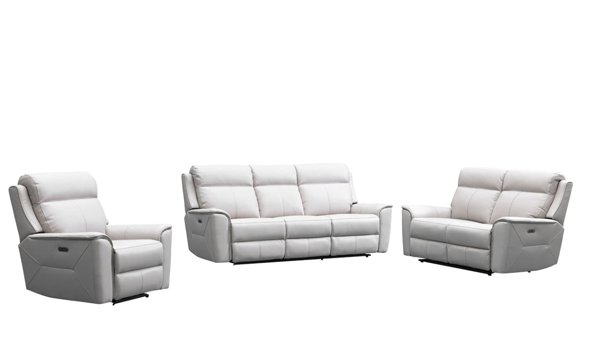 Archie Leather Recliner 1/2/3 Seat Suite-Light Grey