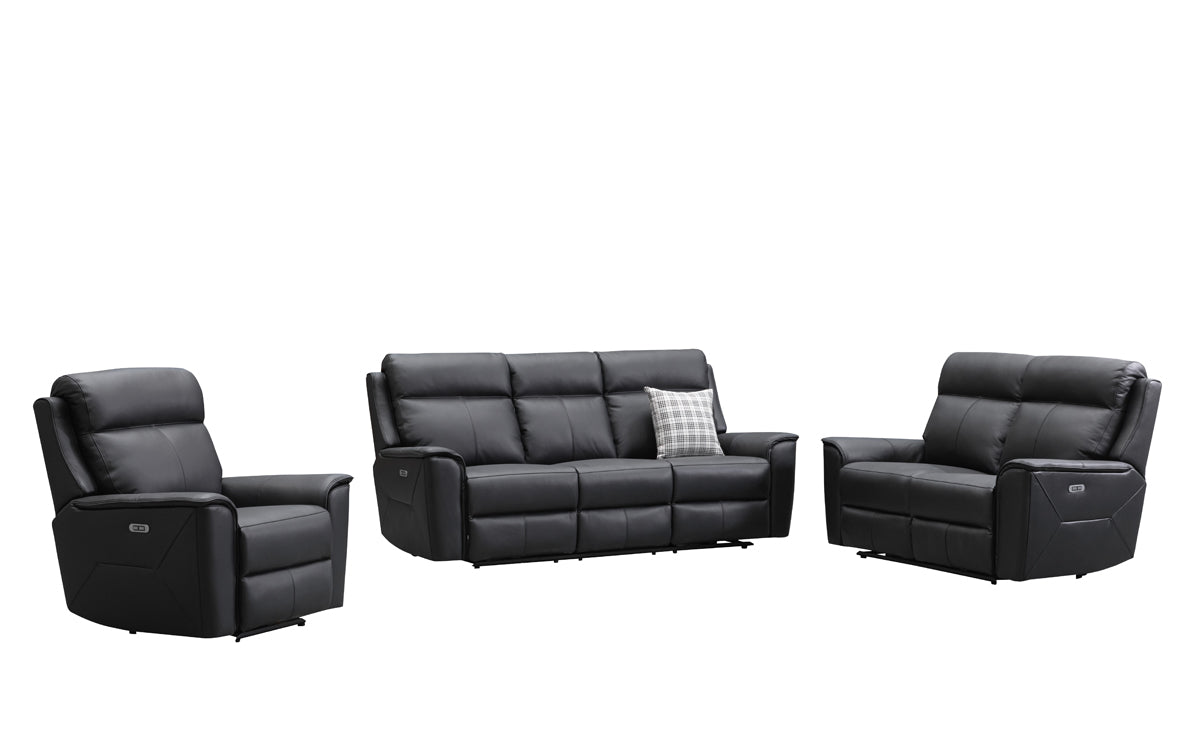 Archie Leather Recliner 1/2/3 Seat Suite - Black