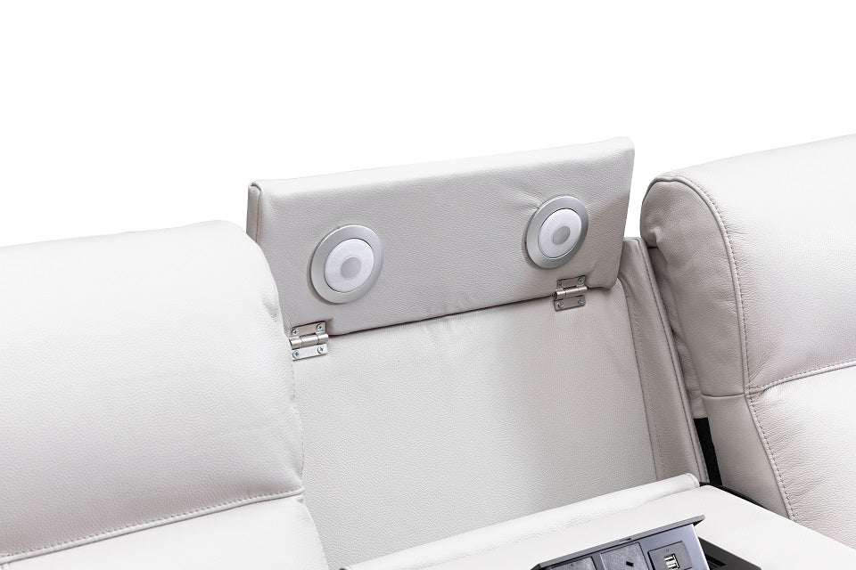 Archie Leather 3 Seater Electric Recliner (Light Grey / Black)