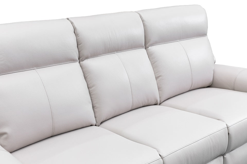 Archie Leather 3 Seater Electric Recliner (Light Grey / Black)