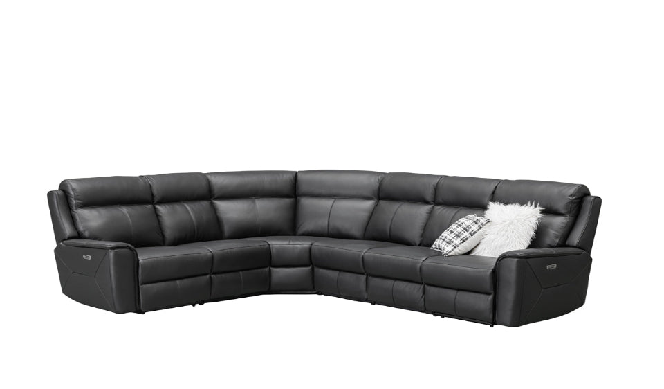 Archie Leather 6 Seater Corner Recliner Lounge (Black)