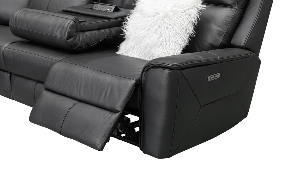 Archie Leather 6 Seater Corner Recliner Lounge (Black)