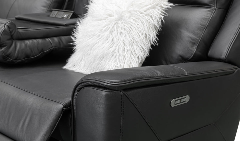 Archie Leather 6 Seater Corner Recliner Lounge (Black)