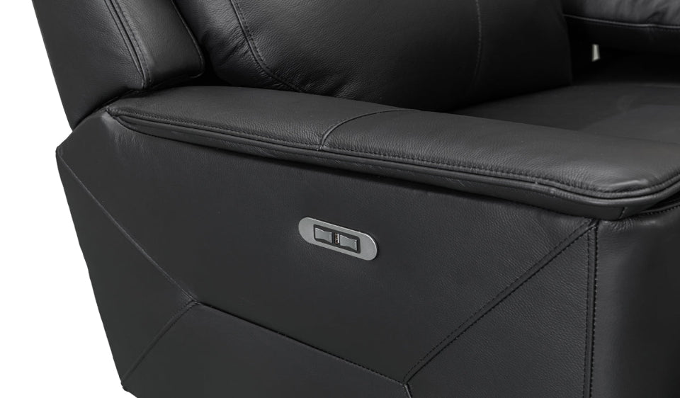 Archie Leather 6 Seater Corner Recliner Lounge (Black)