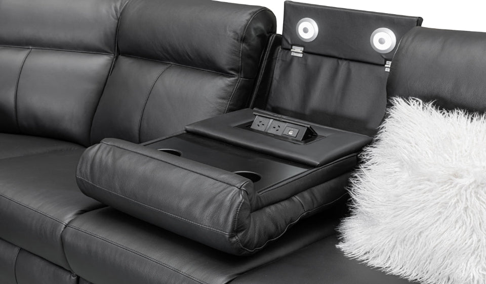 Archie Leather 6 Seater Corner Recliner Lounge (Black)