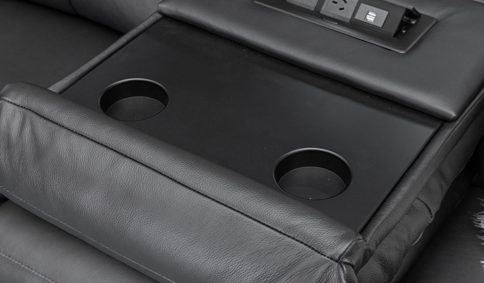 Archie Leather 6 Seater Corner Recliner Lounge (Black)