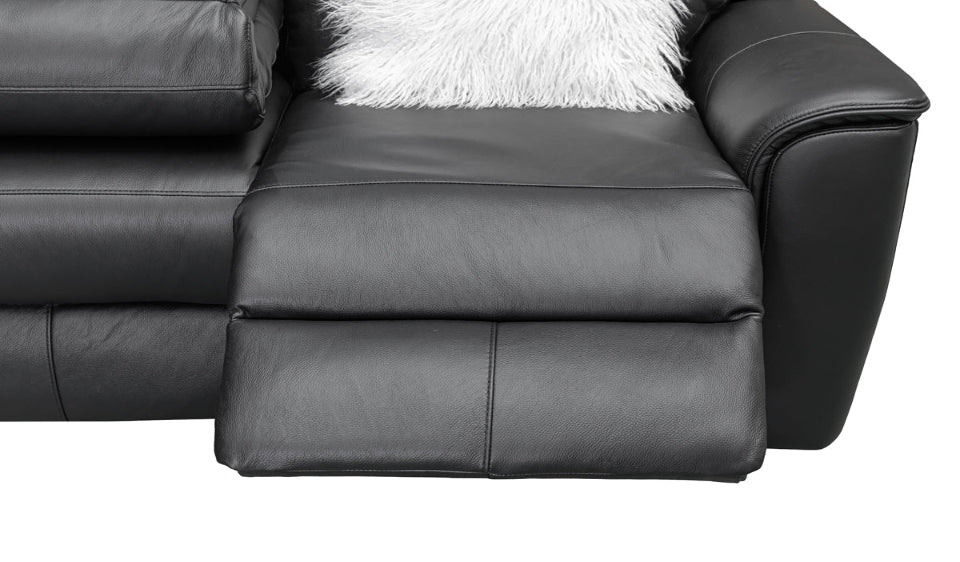 Archie Leather 6 Seater Corner Recliner Lounge (Black)
